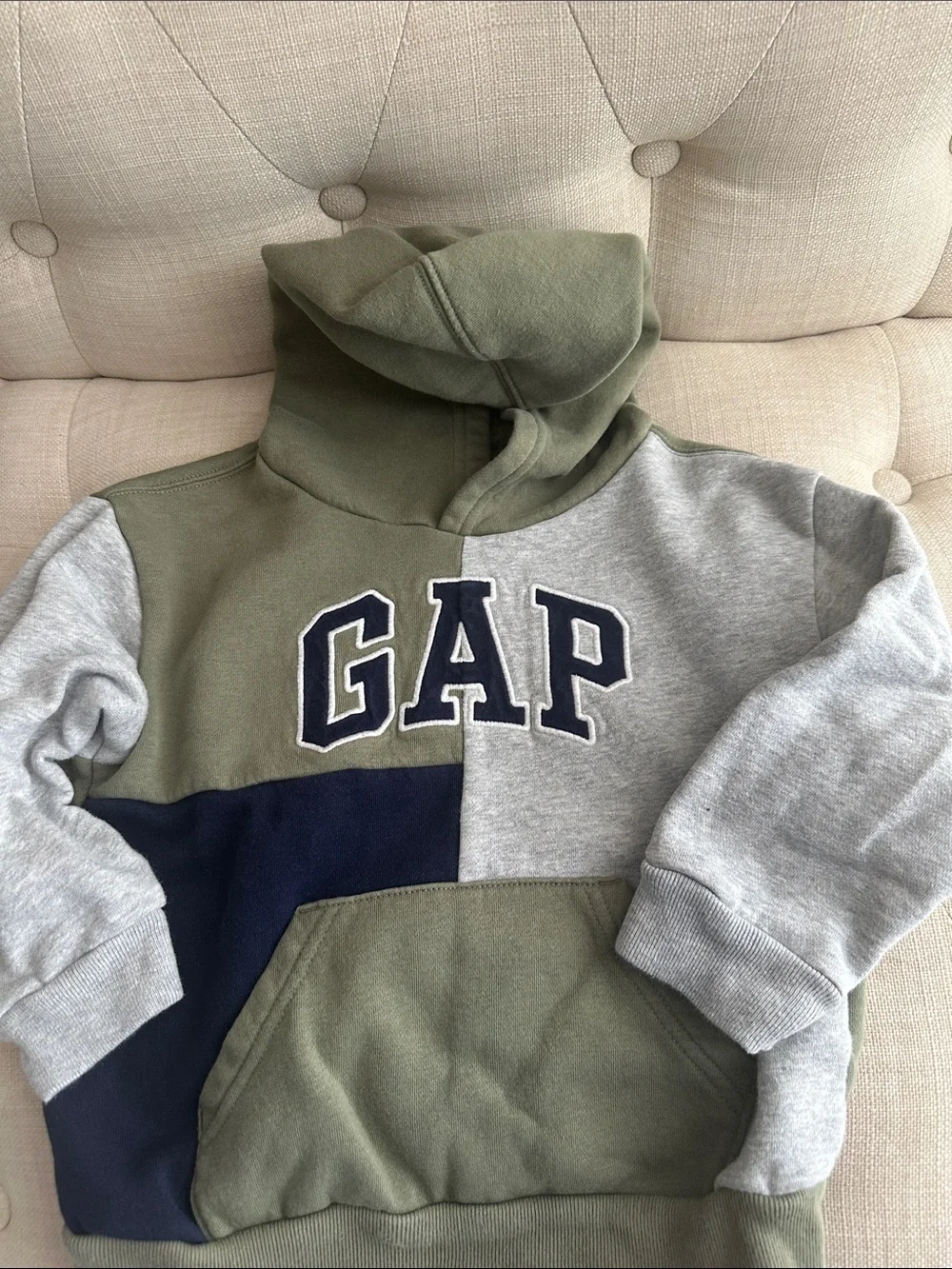 GAP Kids Colorblock Hoodie in Olive, Gray & Navy